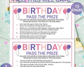 Printable Birthday Girl Game | Birthday Pass the Gift Game | Girls Birthday Pass the Prize Game | Birthday Party Game | Pass the Prize Games