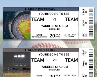 Baseball Game Ticket | Editable Baseball Ticket Gift | Birthday Baseball Ticket | Custom Fake Baseball Ticket | Gift For Baseball Lover