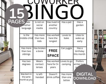 Kollegenbingo | Finde jemanden, der Bingo spielt | Teambuilding-Aktivität | Spiele für die Büroparty | Bingo-Spiel für Kollegen | Kennenlernspiel