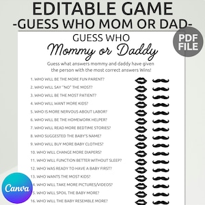 Rat mal wer Mama oder Papa Spiel | Rat mal wer Mama oder Papa Spiel Vorlage | Babyparty-Spiele | Wer hat es gesagt? Mama oder Papa Spiele