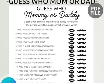 Guess Who Mommy or Daddy Game | Guess Who Mom or Dad Game Template | Baby Shower Party Games | Who Said It Trivia Game | Mom Or Dad Games