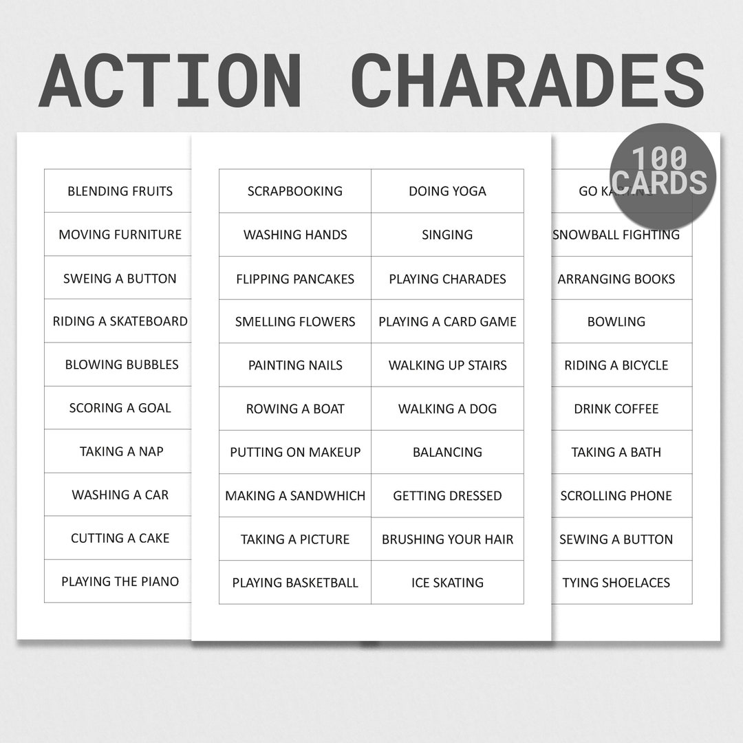 Printable Charades Game Family Charades Game Printable Charades for