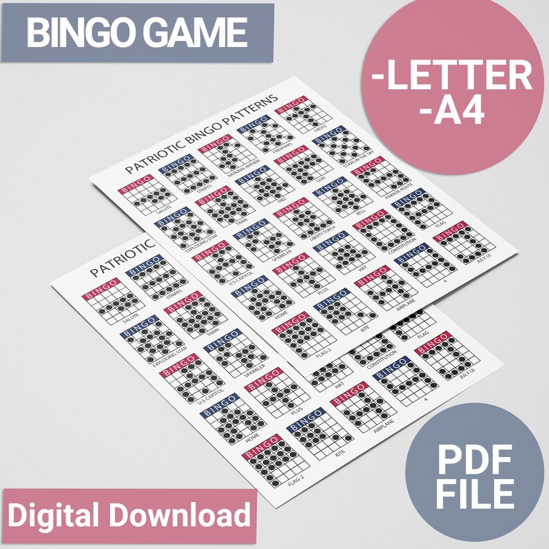 Patriotic Bingo Pattern | 4th of July Bingo Card | 4th of July Party ...