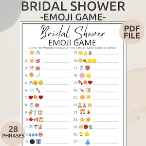 Bridal Shower Emoji Pictionary Game | Bridal Shower Emoji Game | Printable Bridal Party Game | Bridal Phrases Emoji Game | Hen Party Games