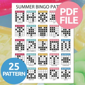 Summer Bingo Pattern | Summertime Bingo Card | Printable Summer Bingo Party Game | Summer Bingo | 25 Summer Bingo Patterns | Holiday Bingo