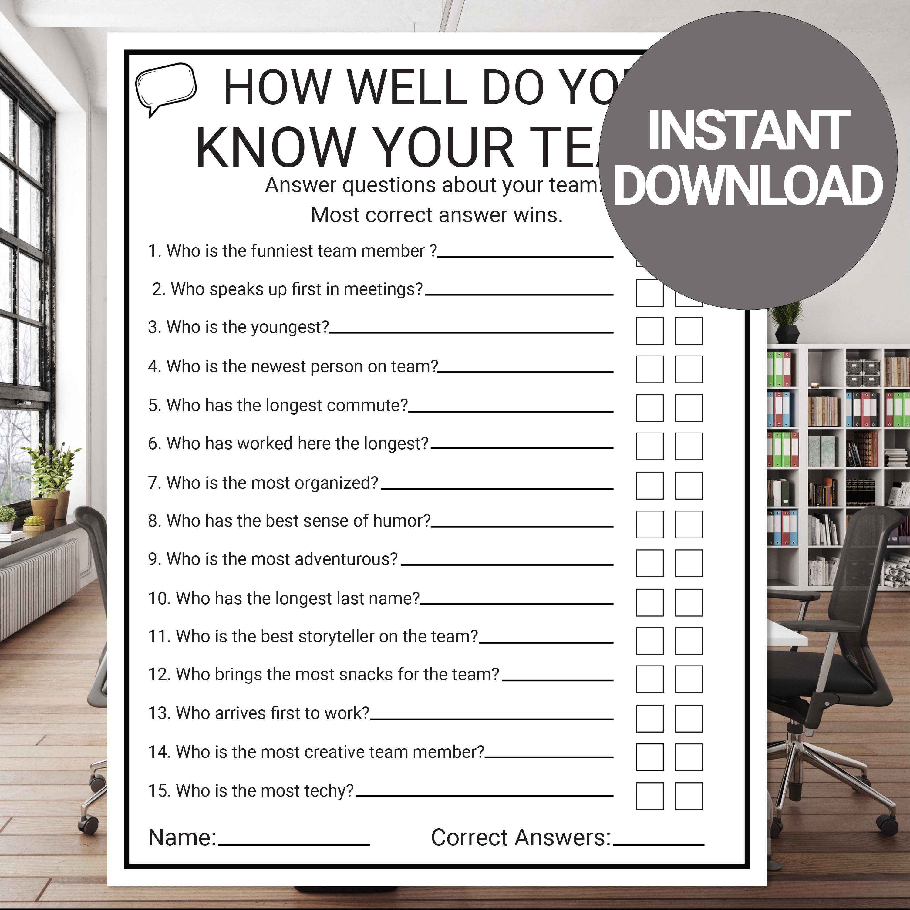 Office Trivia Team Building Games | Team Building Games | Coworker ...