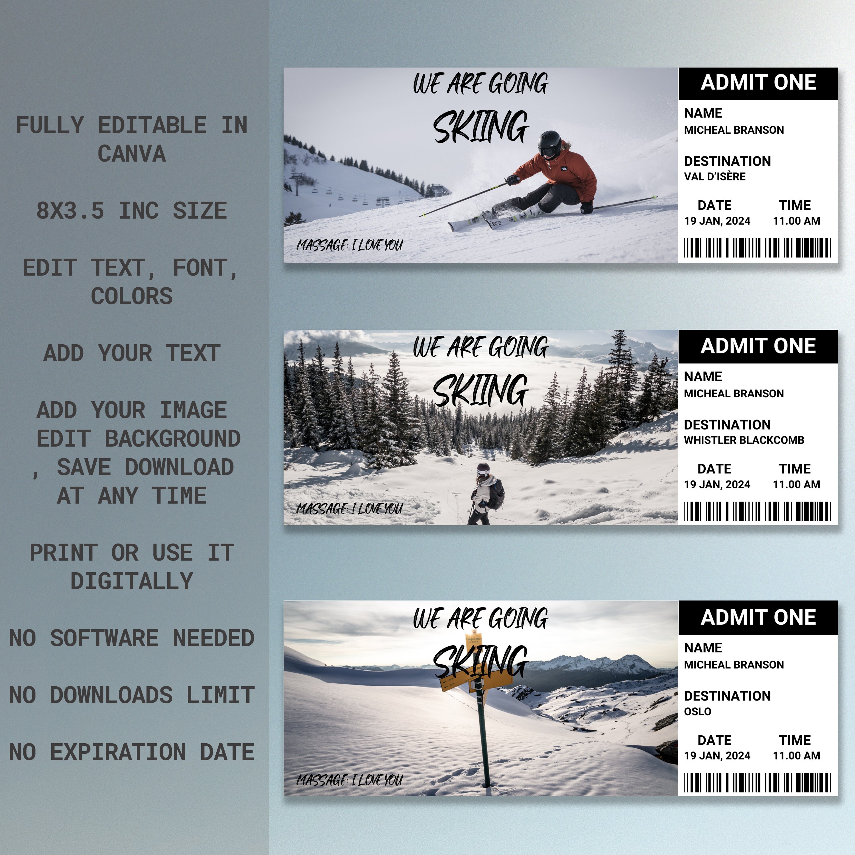 Editable Skiing Pass Ticket Template Skiing Pass Ticket Printable ...