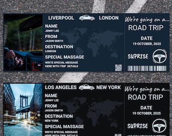 Editable Road Trip Ticket |  Printable Road Trip Ticket | Road Trip Invitation Voucher | Birthday Road Trip Ticket | Road Trip Gift Template