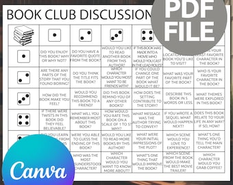 Buchclub Würfelspiel | Buchclub Diskussionswürfel Spiel | Bearbeitbares Buchclub-Spiel | Printable Eisbrecher Frage | Bearbeitbares Buchklub-Spiel