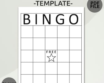 May include: A blank bingo card template with a free space in the center marked with a star. The card is divided into a 5x5 grid with 25 squares.