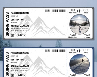 Bearbeitbare Ski Pass Ticket Vorlage | Skipass Karte | Druckbares Skiticket | Überraschungs-Skiausflug Reveal | Bordkarte Ticket