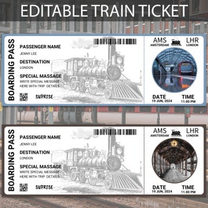 Modèle de billet de train | Billet de train | Modèle de billet de train modifiable | Carte d'embarquement et bon de réduction | Cadeau d'anniversaire à imprimer pour un billet de train