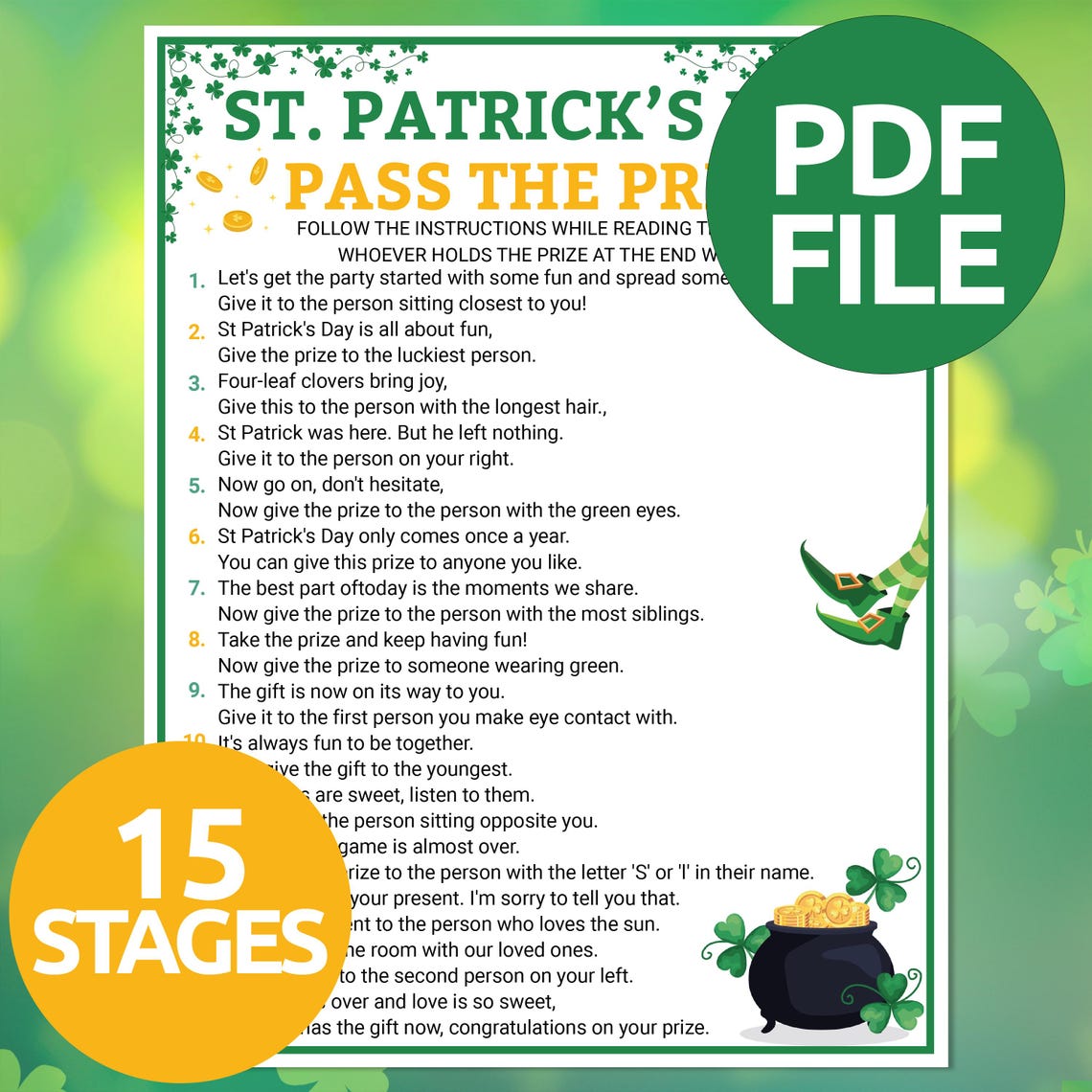St. Patrick's Pass the Prize Game | St. Patrick Day Games | Printable ...