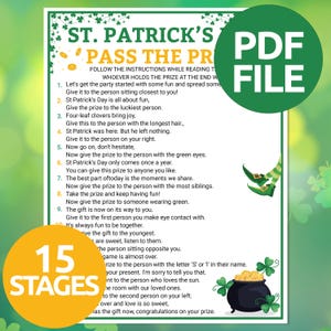 St. Patrick's Pass the Prize-spel | St. Patrick's Day-spel | Utskrivbart St. Patrick's Day Pass the Prize-spel | St. Patrick's vänster-höger-spel