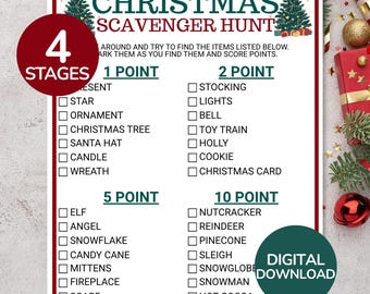 Christmas Scavenger Hunt | Printable Christmas Activity | Christmas Indoor Scavenger Hunt | Christmas Game for Kids | Holiday Scavenger Hunt