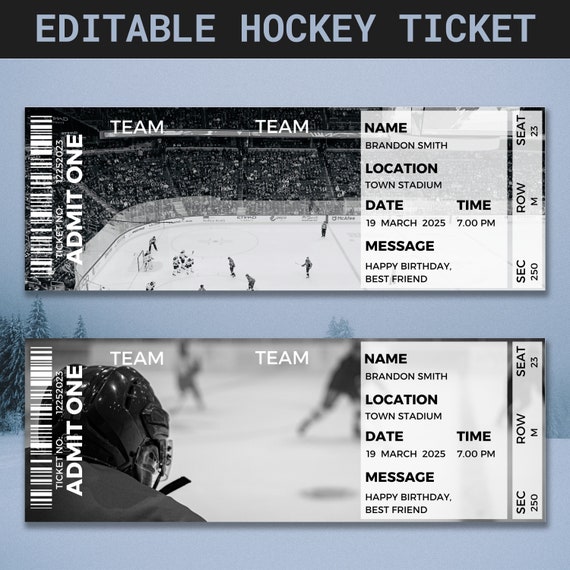 Custom Hockey Ticket | Hockey Ticket Template Printable | Editable Sport Ticket | Surprise Hockey Game Ticket | Editable Hockey Ticket