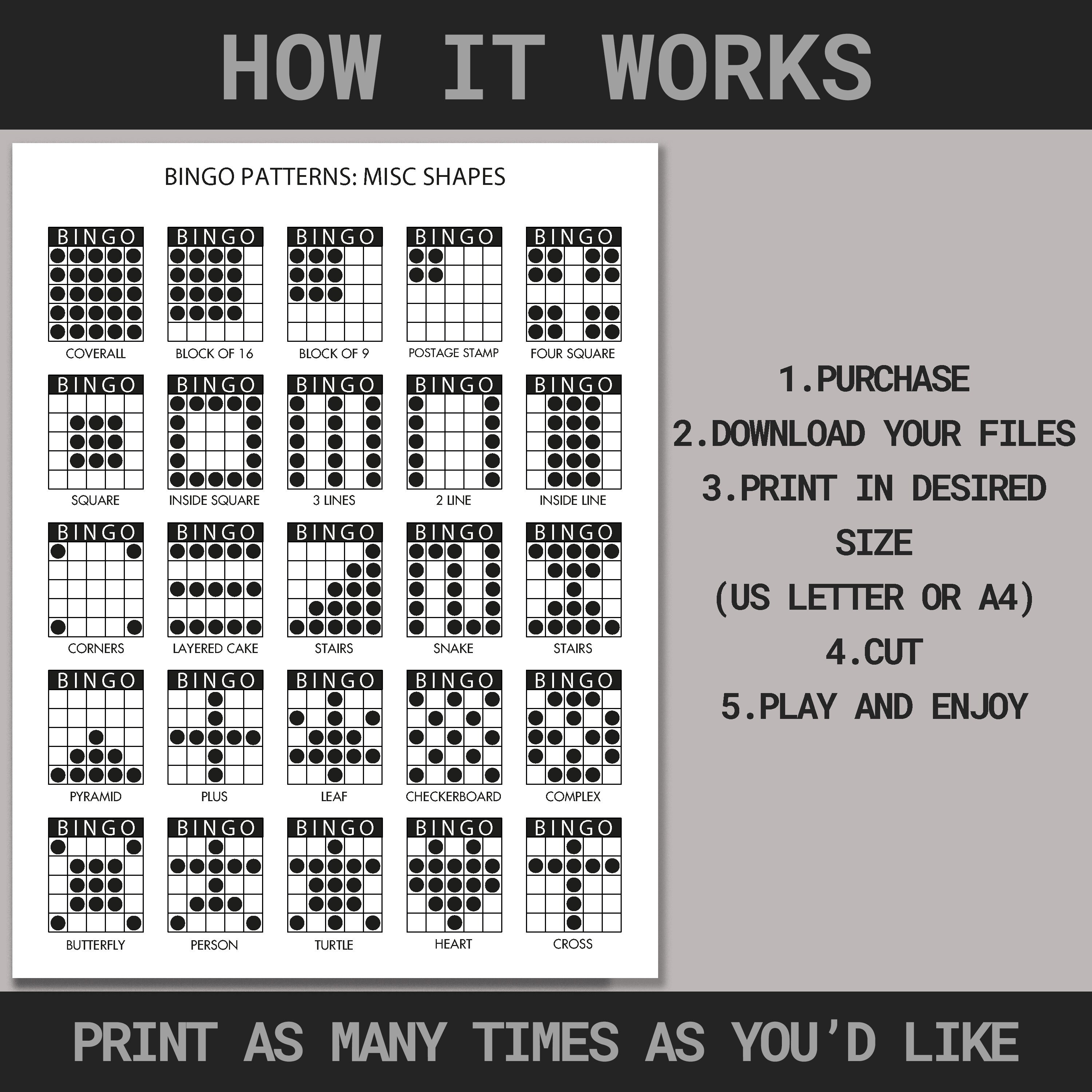 100 Bingo Patterns | Printable Fun Bingo Party Game | Bingo Winning ...