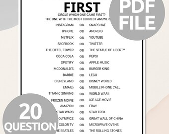 Which Came First Trivia Game | Printable Trivia Game Quiz | Guess Which Came First Quiz | Office Game | Conversation Starter For Adults Kids