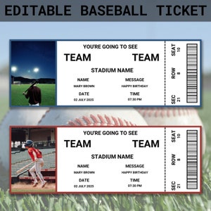 Baseball Spielkarte | Bearbeitbares Baseball Ticket Geschenk | Geburtstags-Baseball-Karte | Benutzerdefinierte Fake Baseball Ticket | Geschenk für Baseball-Liebhaber