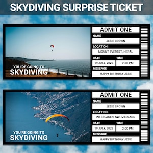 Skydiving Surprise Ticket | Editable Skydiving Surprise Reveal Ticket | Digital Skydiving Surprise Gift Ticket | Skydiving Surprise Reveal