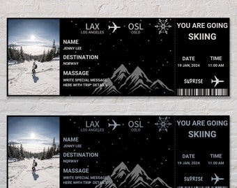 Bearbeitbare Ski Pass Ticket Vorlage | Skipass Karte | Druckbares Skiticket | Überraschungs-Skiausflug Reveal | Bordkarte Ticket