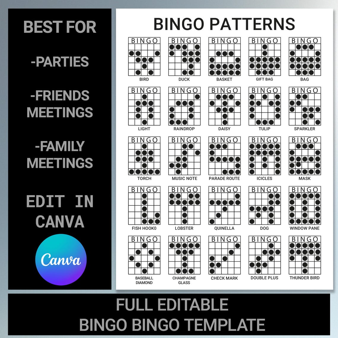 Editable 200 Bingo Patterns | Printable Fun Bingo Party Game | Editable ...