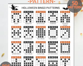 Halloween Bingo Patterns | Printable Halloween Bingo Party Game | 50 Halloween Bingo Patterns | Halloween Bingo Cards | Fall Bingo Patterns.