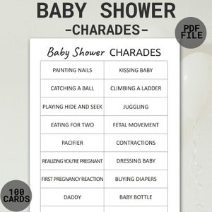 Printable Charades Game for Baby Shower | Baby Shower Group Games | Baby Shower Party Games | Baby Shower Charades | Funny Baby Shower Games