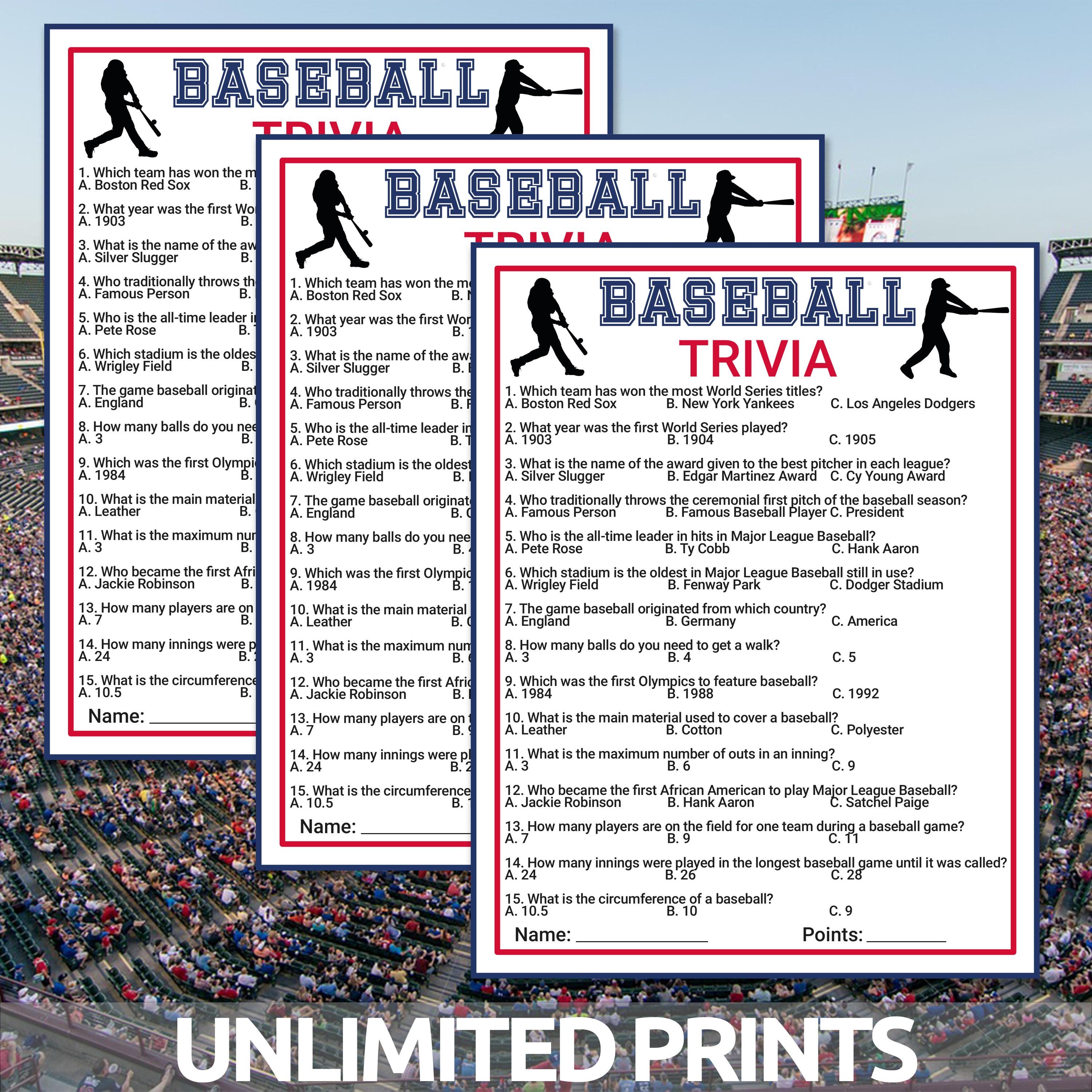 Baseball Trivia Game: Printable Fun
