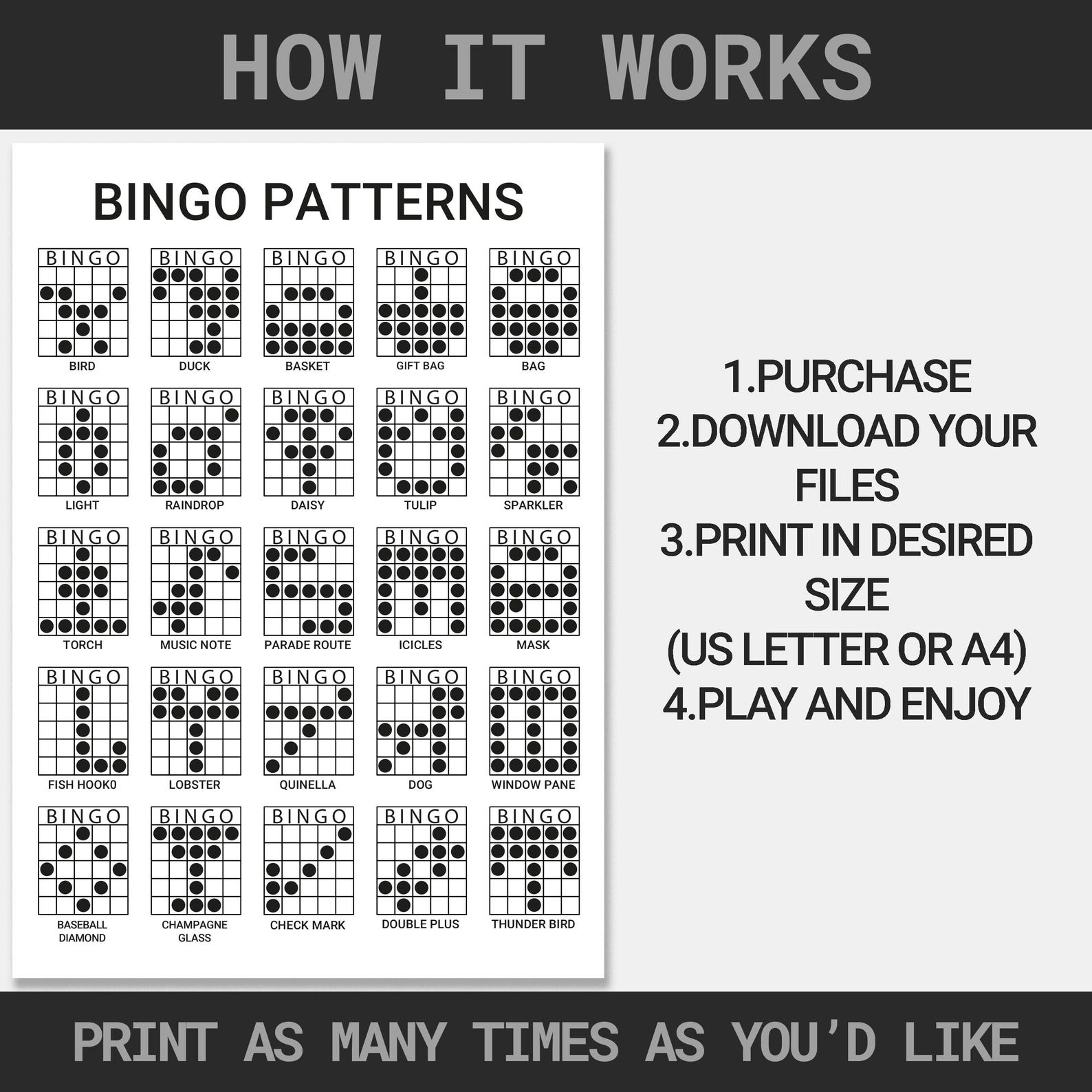 200 Bingo Patterns | Printable Fun Bingo Party Game | Bingo Winning ...