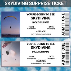 Skydiving Surprise Ticket | Editable Skydiving Surprise Reveal Ticket | Digital Skydiving Surprise Gift Ticket | Skydiving Surprise Reveal