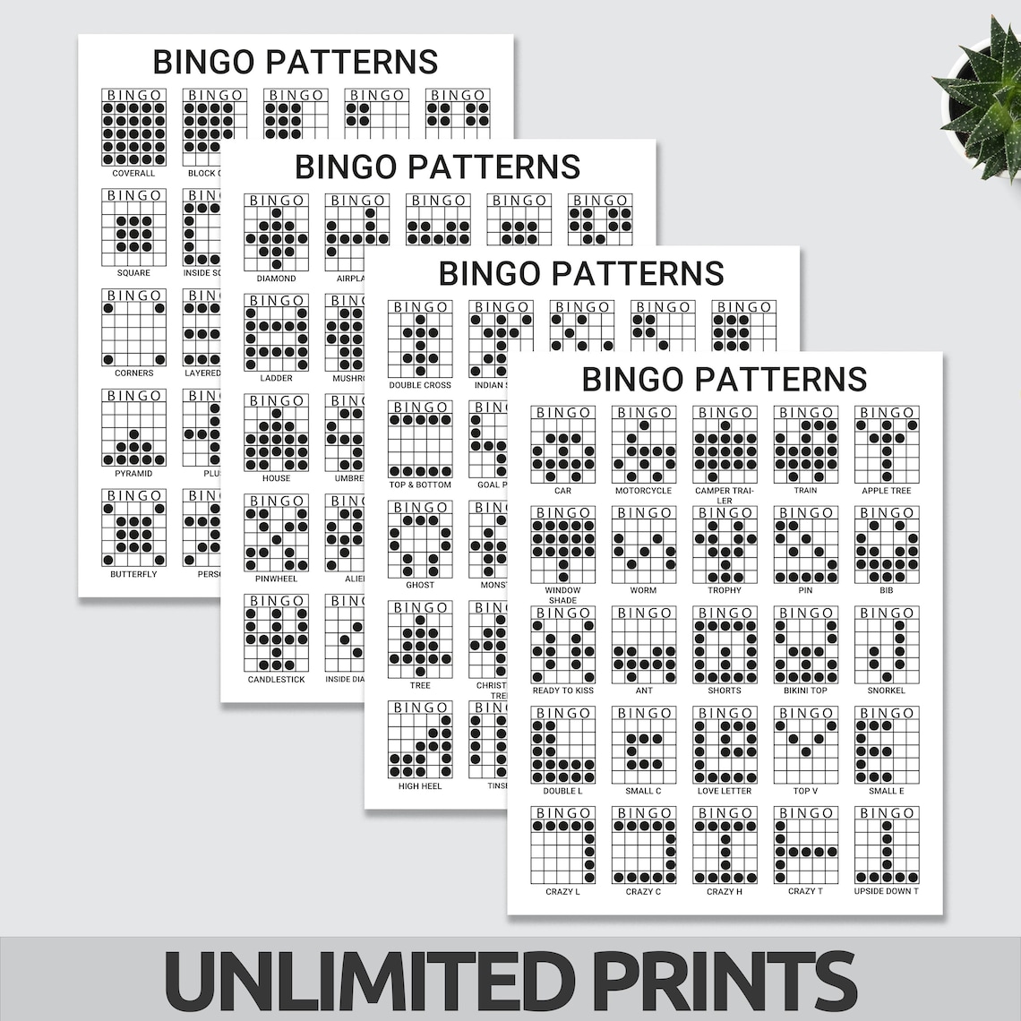 200 Bingo Patterns | Printable Fun Bingo Party Game | Bingo Winning ...