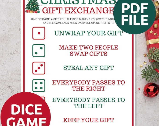 Christmas Gift Exchange Dice Game | Printable Christmas Party Group ...