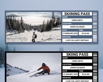 Bearbeitbare Ski Pass Ticket Vorlage | Skipass Karte | Druckbares Skiticket | Überraschungs-Skiausflug Reveal | Druckvorlage