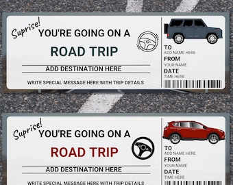 Editable Road Trip Ticket |  Printable Road Trip Ticket | Road Trip Invitation Voucher | Birthday Road Trip Ticket | Road Trip Gift Template