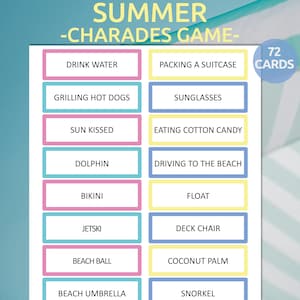 Summer Charades Game | Printable Summer Party Games | Family Summer Activities for Kids | Printable Beach Game | Printable Charades Game