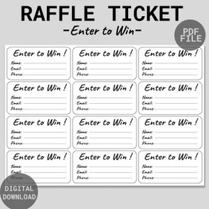 Billets de tombola imprimables | Participez pour gagner des billets | Participez pour gagner un billet imprimable | Billet de tombola simple | Billet de tombola minimaliste imprimable