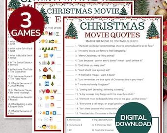 Christmas Movie Games | Printable Christmas Movie Trivia Game | Christmas Movie Quote Match Game | Christmas Movie Emoji Game | Holiday Game