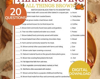 Thanksgiving All Things Brown Game | Printable Thanksgiving Party Game | Thanksgiving Scavenger Hunt | Brown Color Challenge | Family Game