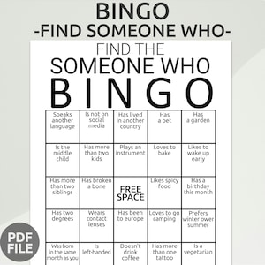 Get to Know You Bingo | Icebreaker Bingo Find Someone Who | Find the Guest Bingo | Icebreaker Bingo | Icebreaker Activity | Human Bingo Game