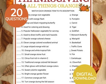 Thanksgiving All Things Orange Game | Printable Thanksgiving Party Game | Thanksgiving Scavenger Hunt | Orange Color Challenge | Family Game