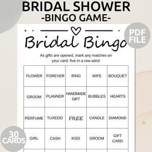 30 tarjetas de bingo para despedida de soltera / Juegos de bingo para despedida de soltera precargados / Tarjetas de bingo para bodas / Juego de bingo para despedida de soltera / Juego de bingo para despedida de soltera