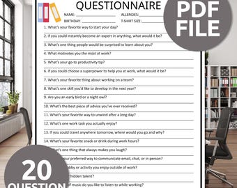Getting To Know You Coworker Game | Team Building Get To Know You Questionnaire | Printable Coworker Questionnaire | All About My Coworker