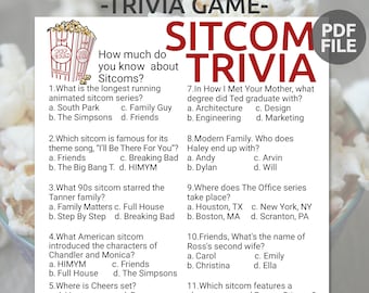 TV Sitcom Trivia Game | Printable Sitcom Trivia | Television Trivia Quiz | TV Show Themed Party Game | Sitcom Party Trivia Game For Family