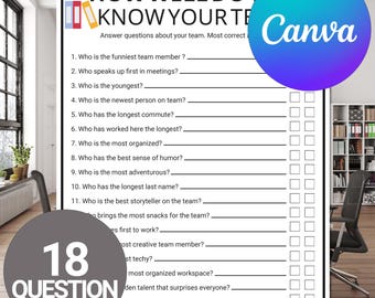Bearbeitbare Office Trivia Teambildungsspiele | Benutzerdefinierte Team Building Spiele | Druckbare Party Spiele | Wie gut kennen Sie Ihr Teamspiel
