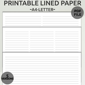 Carta a righe stampabile / Carta per appunti stampabile / Carta a righe digitale / Pacchetto di carta a righe Orizzontale / Carta a righe stampabile / A righe strette, larghe