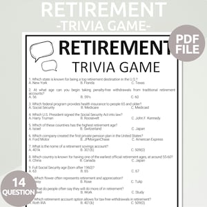 Retirement Trivia Game | Retirement Game | Retirement Party Game | Employee Office Party Game | Work Party Game for Retiree | Retiree Quiz