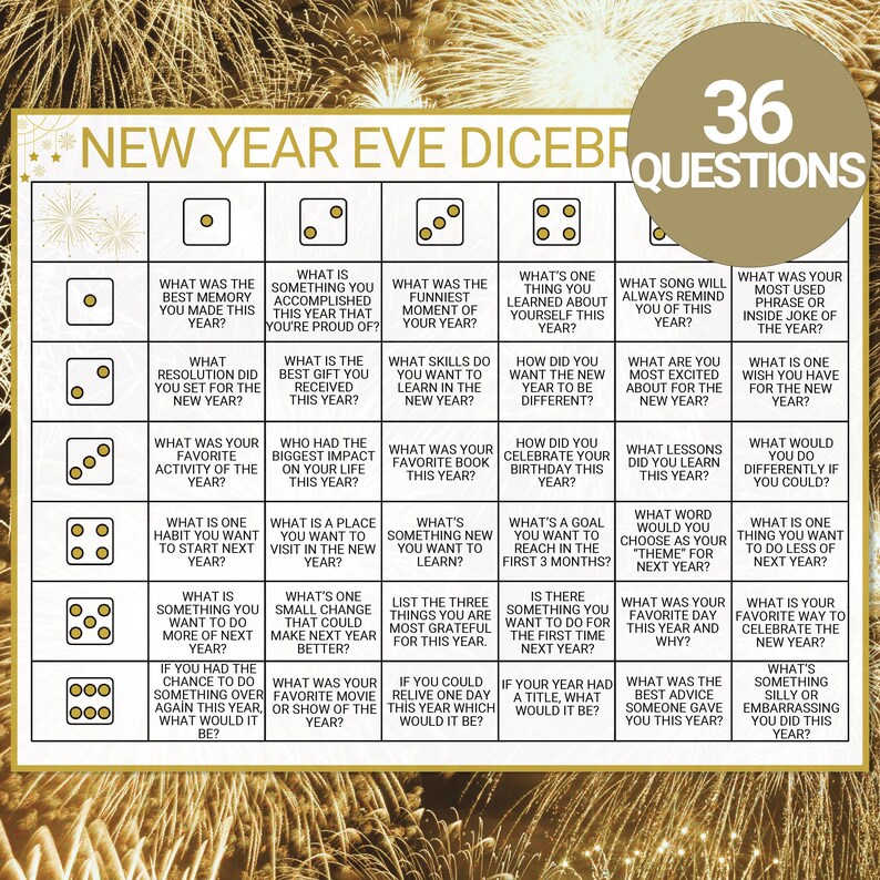 New Year’s Dice Game | Icebreaker New Year’s Game | New Year's Eve ...