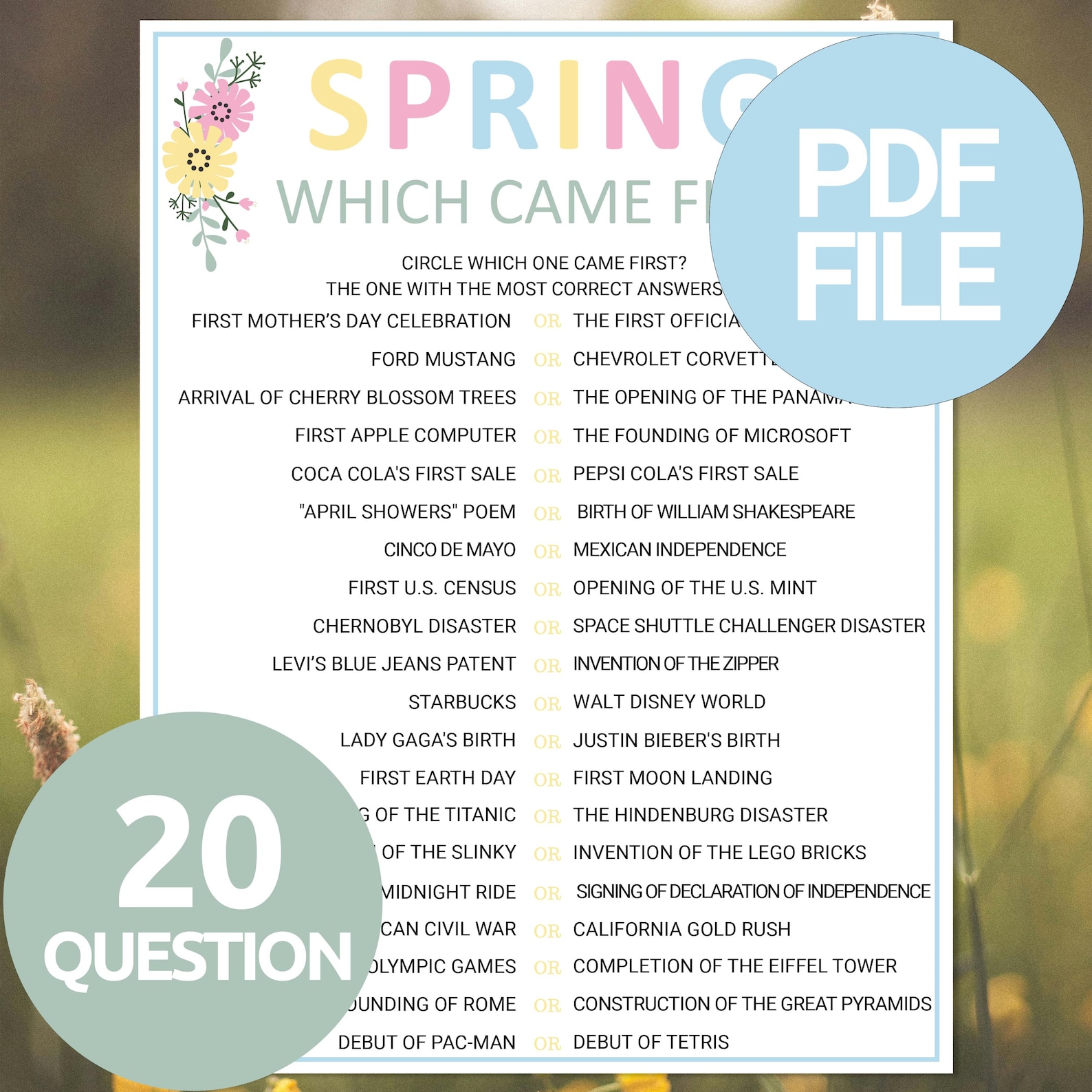 Spring Which Came First Game | Printable Spring Trivia Game | Family ...