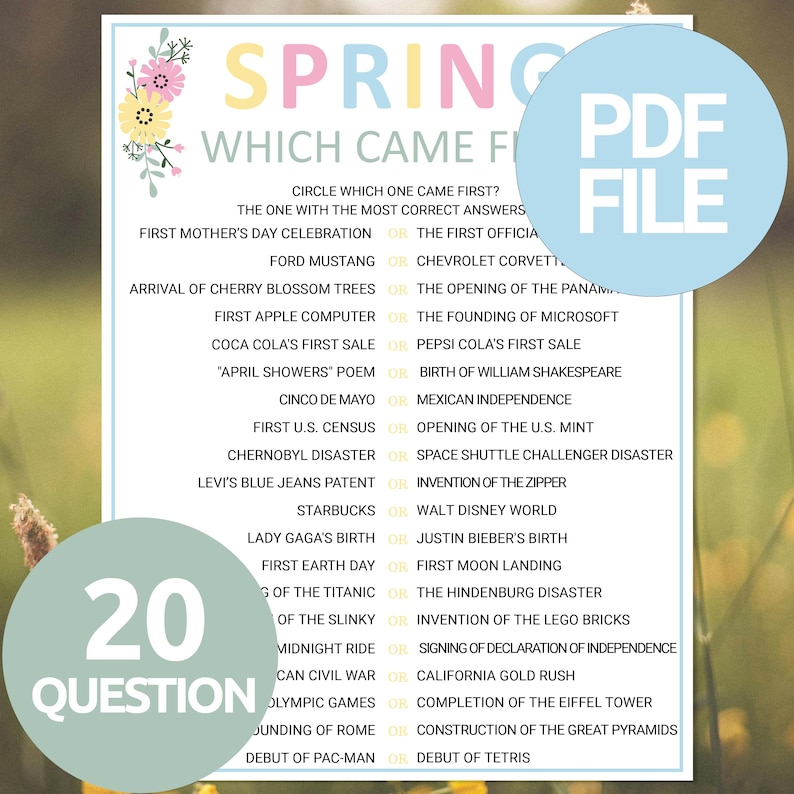 Spring Which Came First Game | Printable Spring Trivia Game | Family ...